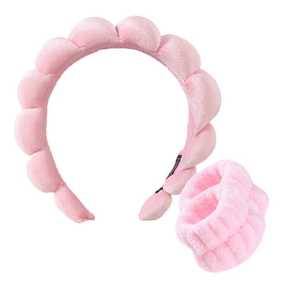 Headband + Wrist Wash band SET For Washing Face Pink Color 세안 밴드 머리띠 + 세안 손목 밴드 핑크색 세트