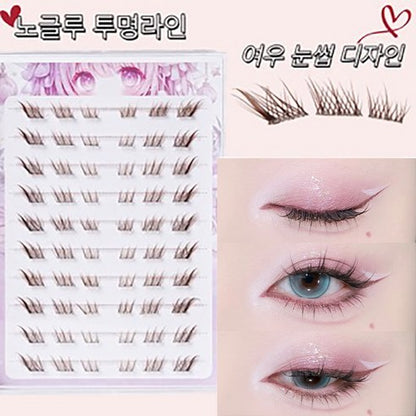 AMILIM Natural No Glue Cluster Eyelashes Transparent Line Brown Reusable Bulk 11mm Lightweight Fox-Eye Extension Effect Natural Fox-Eye Look 애미림 노글루 가닥손눈썹 투명 브라운 11mm 여우디자인 여우속눈썹 속눈썹 대용량 재사용 가능