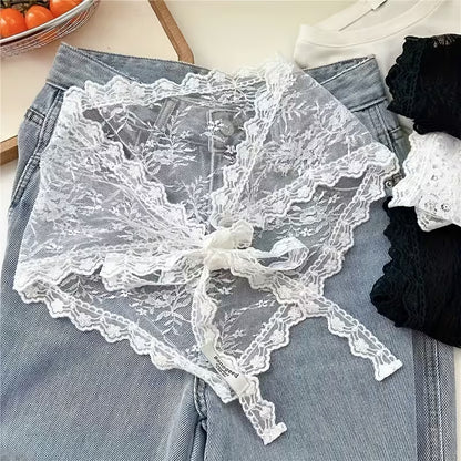Vintage Bohemian Triangular Lace Scarf Festive Holiday and Beach Wrap for Fall and Winter Black / White 2 Color 빈티지 보헤미안 삼각 레이스 스카프 홀리데이 페스티브 비치 랩 가을 겨울용 2가지 색 검정 / 흰색