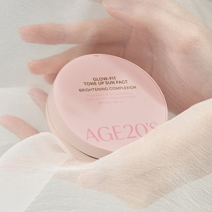 AGE20'S Glow-Fit Tone Up Sun Pact 12.5g SPF50+ PA++++ 에이지 투웨니스 글로우핏 톤업 선팩트 12.5g SPF50+ PA++++ Pink Beige Tone-Up Hydrating Sun Protection Natural Dewy Finish