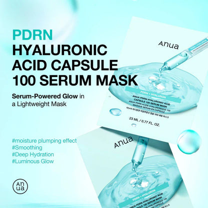 Anua PDRN Hyaluronic Acid Capsule 100 Serum Mask 10 Sheets 아누아 PDRN 히알루론산 캡슐 100 세럼 마스크 10매입