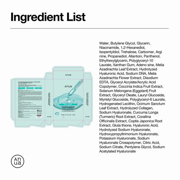 Anua PDRN Hyaluronic Acid Capsule 100 Serum Mask 10 Sheets 아누아 PDRN 히알루론산 캡슐 100 세럼 마스크 10매입