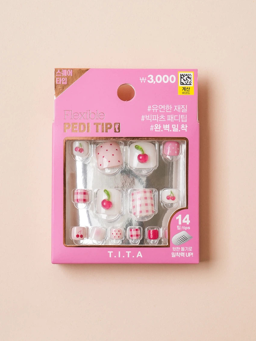 T.I.T.A Press Flexible Square Pedi Tips #2 티타프레스 플렉시블 스퀘어 페디팁 #2 Cherry Pink Check