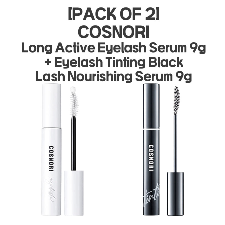 [PACK OF 2] COSNORI Long Active Eyelash Serum 9g + COSNORI Eyelash Tinting Black Lash Nourishing Serum 9g SET 코스노리 롱 액티브 아이래쉬 세럼 속눈썹영양제 9g + 코스노리 아이래쉬 틴팅 세럼 비건 블랙 속눈썹영양제 9g