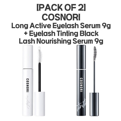 [PACK OF 2] COSNORI Long Active Eyelash Serum 9g + COSNORI Eyelash Tinting Black Lash Nourishing Serum 9g SET 코스노리 롱 액티브 아이래쉬 세럼 속눈썹영양제 9g + 코스노리 아이래쉬 틴팅 세럼 비건 블랙 속눈썹영양제 9g
