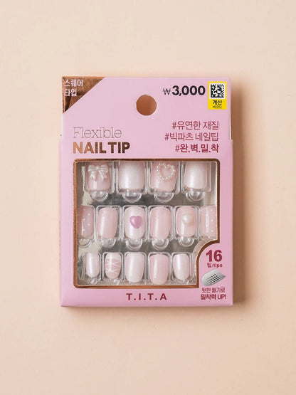 T.I.T.A Press Flexible Square Nail Tips #1 티타프레스 플렉시블 스퀘어 네일팁 #1 Balletcore Ribbon & Toe Shoe